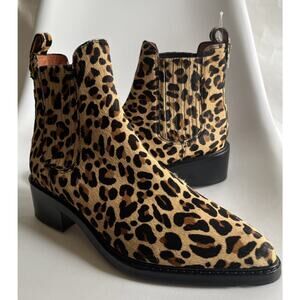 COACH Boots Sz 9 Women's Animal Print Bowery Heel Bootie Calf Fur Charm Cheetah